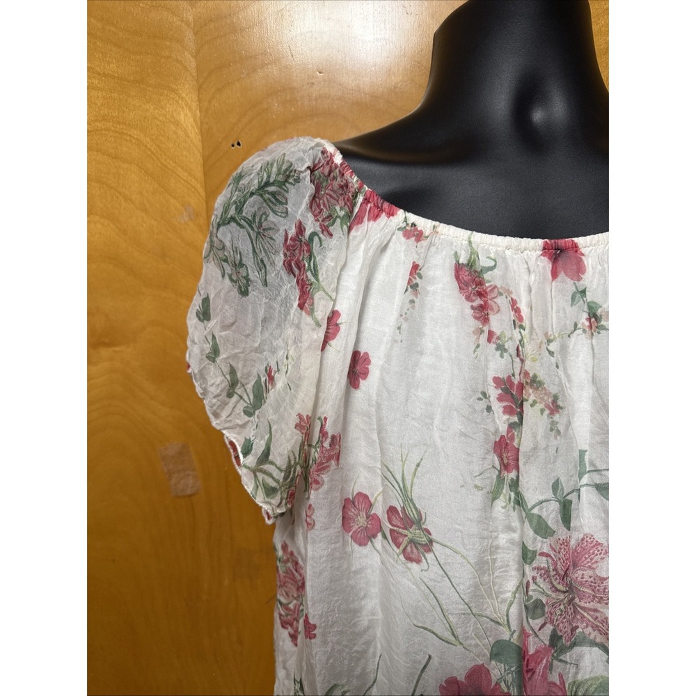 Luisa Ricci Silk Romantic Floral Peasant Boho Blouse Sheer Puff Sleeve Flowy L - Picture 4 of 12